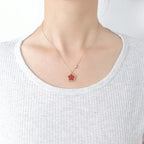 Collar Trébol Nacarado Cadena Dorada Colgante para Mujer rojo