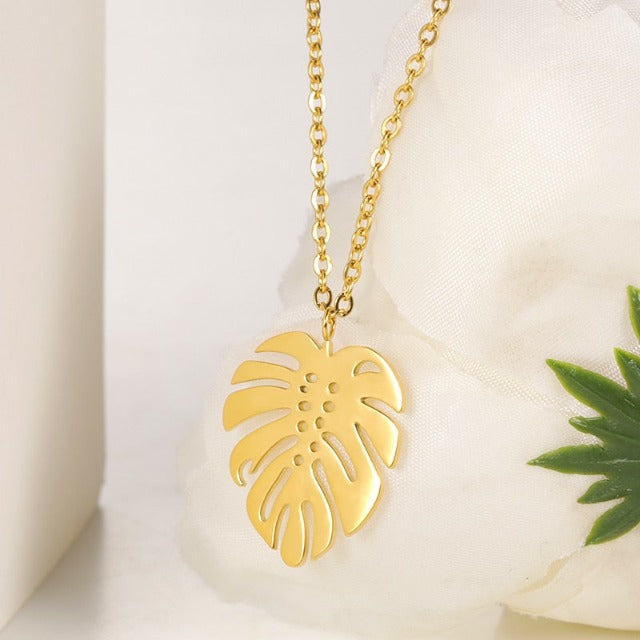Collar Tropical Hoja de Palma oro