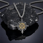 Collar vikingo con colgante de brújula Vegvisir oro