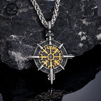 Collar vikingo con colgante de brújula Vegvisir oro