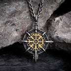 Collar vikingo con colgante de brújula Vegvisir oro