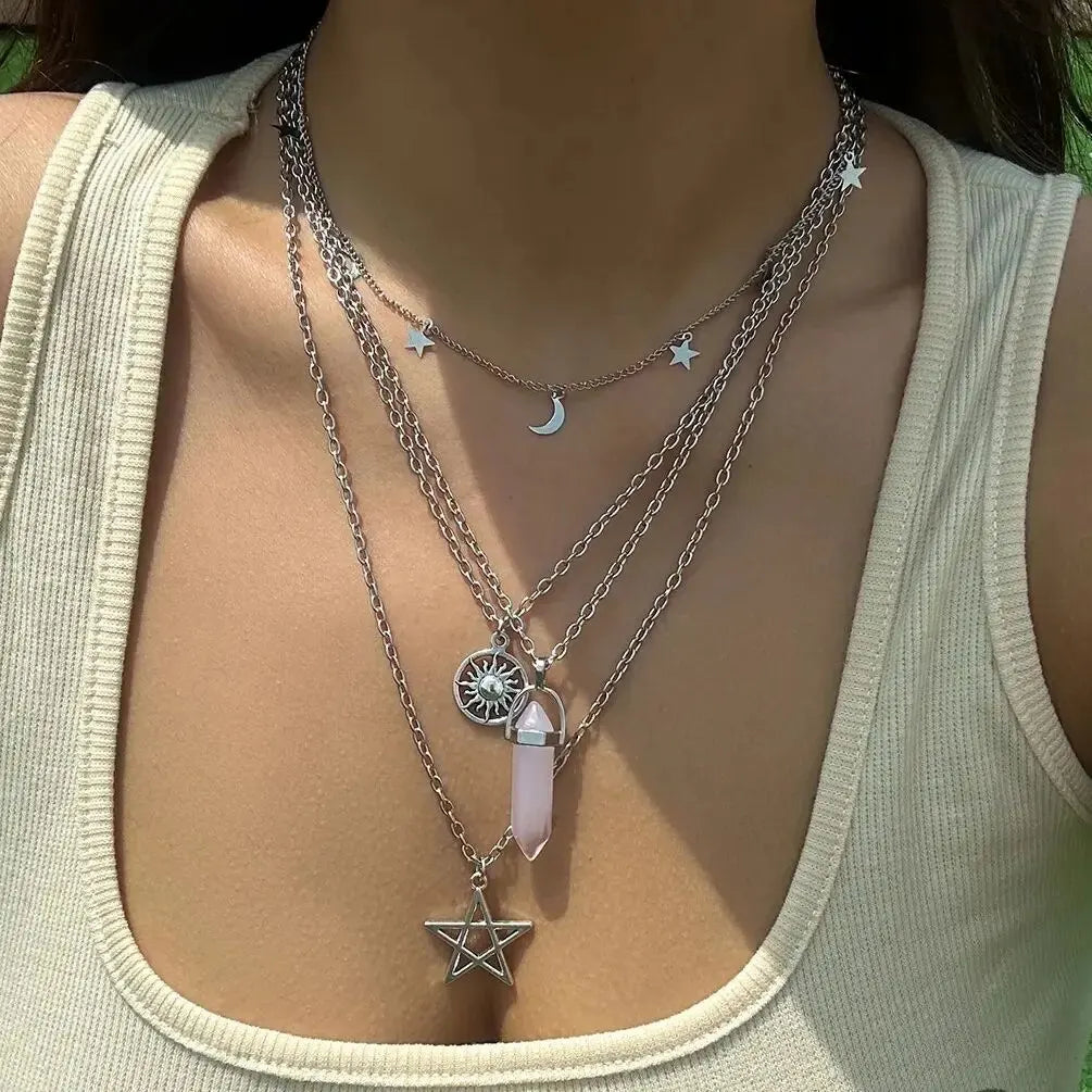 Collares Colgantes Cuatro Filas Estrella de David
