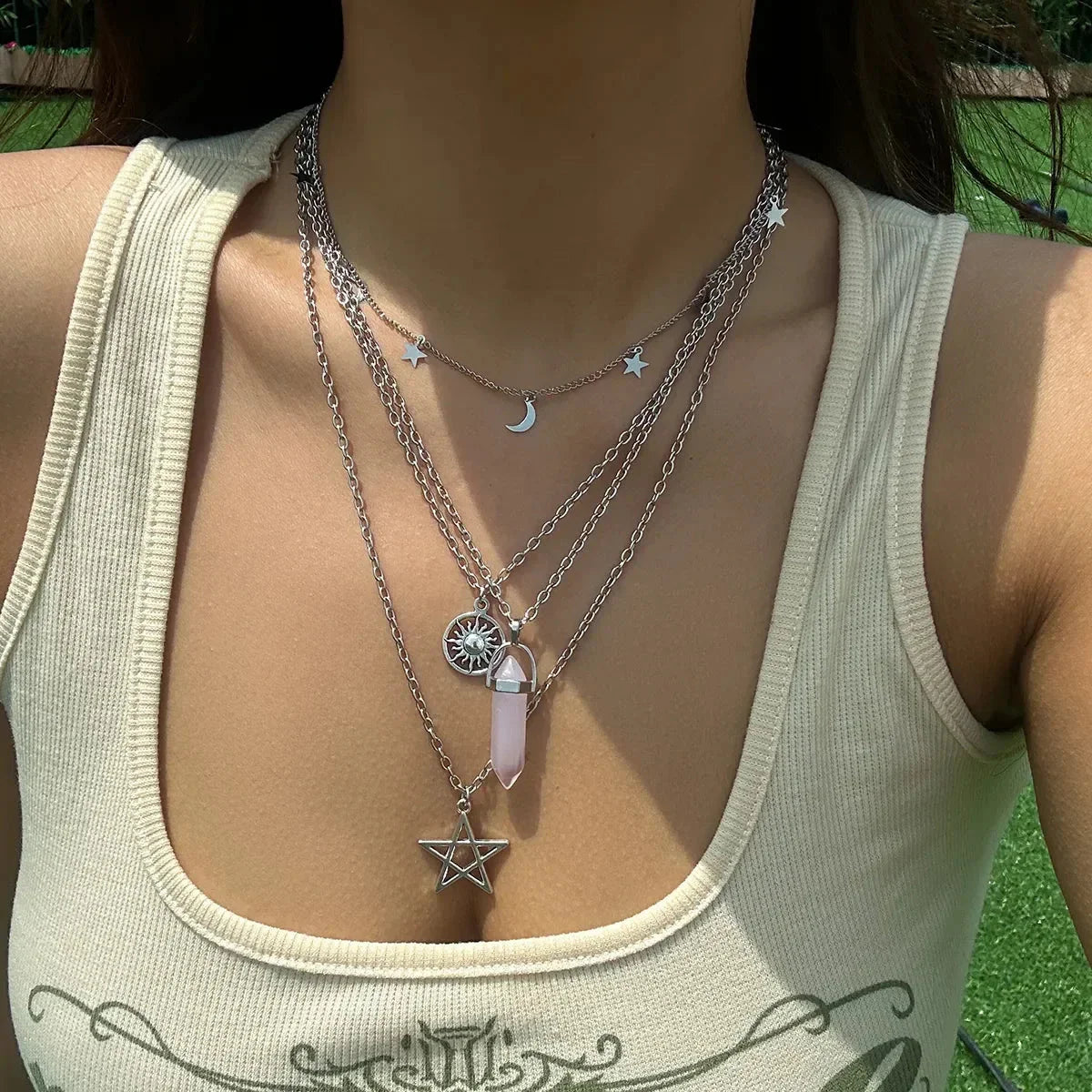 Collares Colgantes Cuatro Filas Estrella de David