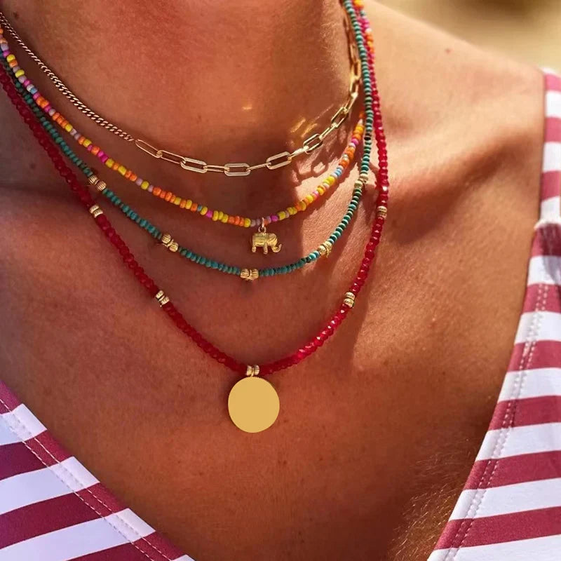 Collares con Colgantes de Cuatro Filas Estilo Bohemio