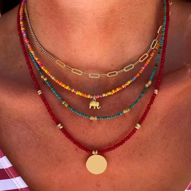 Collares con Colgantes de Cuatro Filas Estilo Bohemio