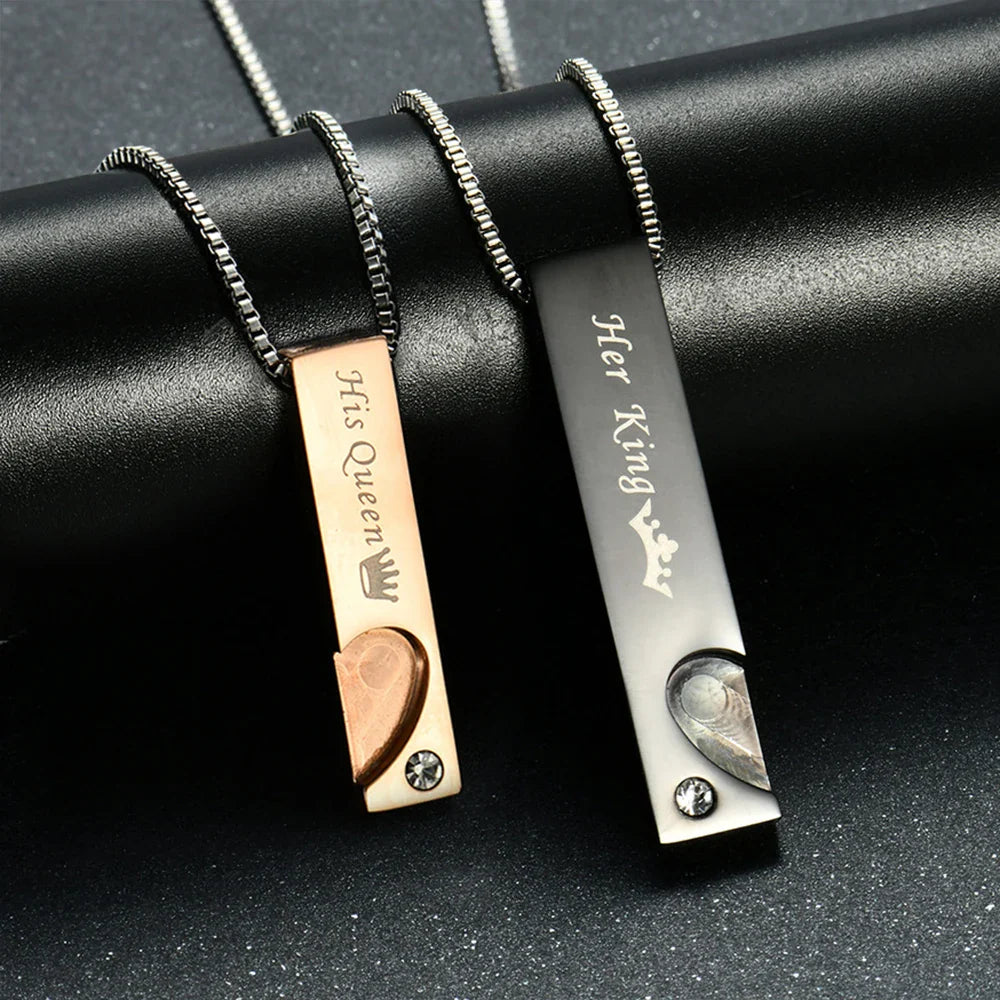 Collares para Parejas Colgante Barra y Corazón