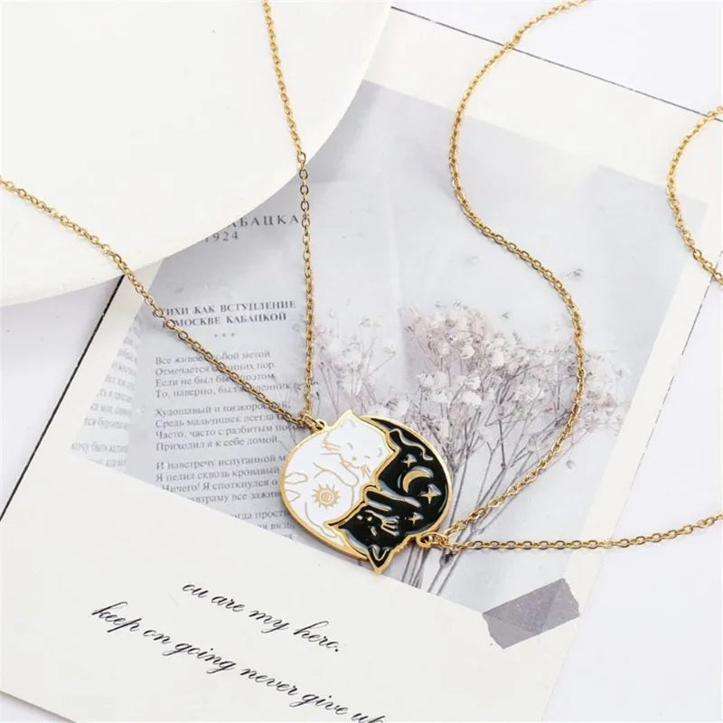 Collares para Parejas Colgante Gatos Lindos oro
