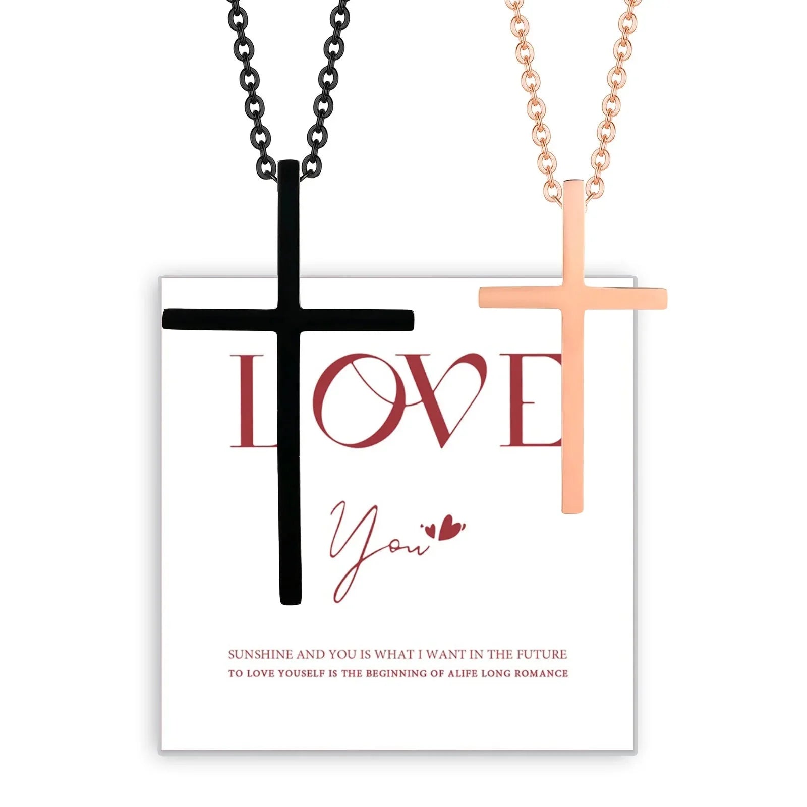 Collares para Parejas Colgante Cruz Negro y Oro Rosa