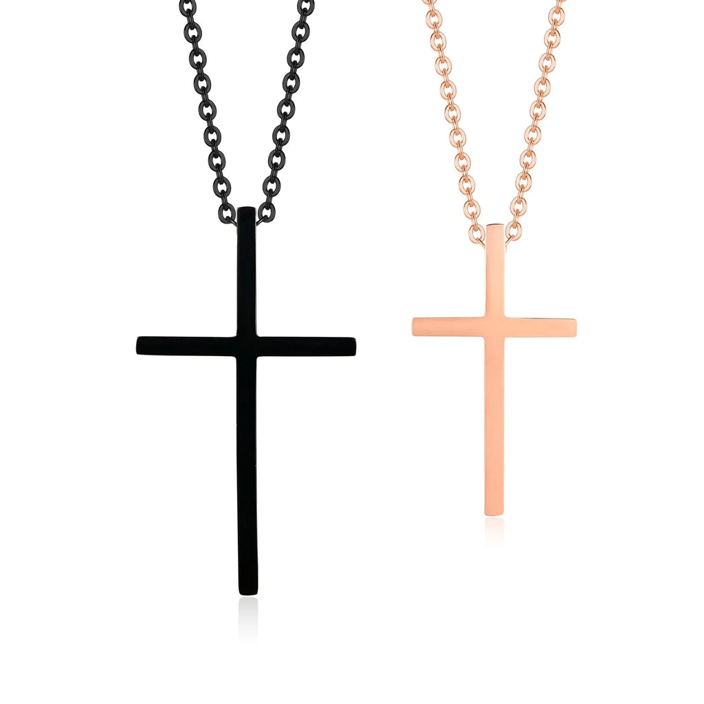 Collares para Parejas Colgante Cruz Negro y Oro Rosa