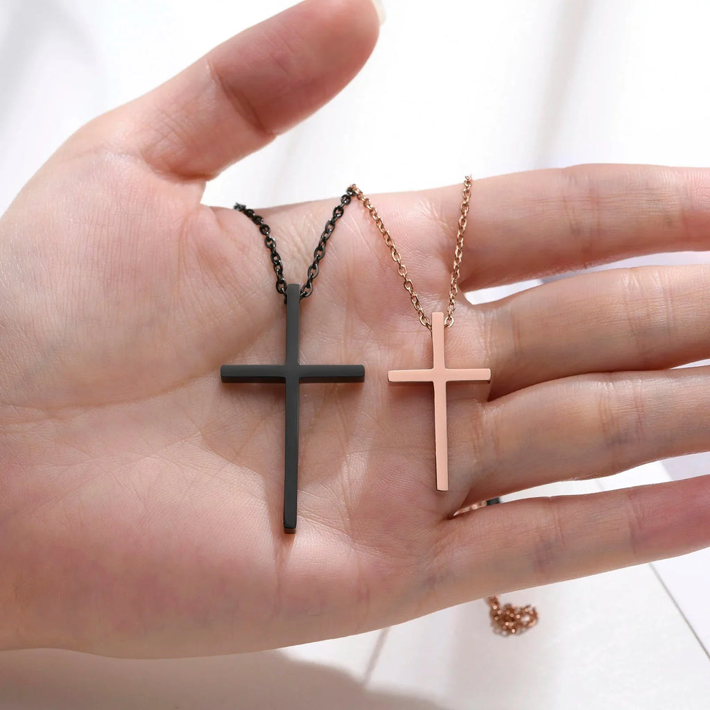Collares para Parejas Colgante Cruz Negro y Oro Rosa