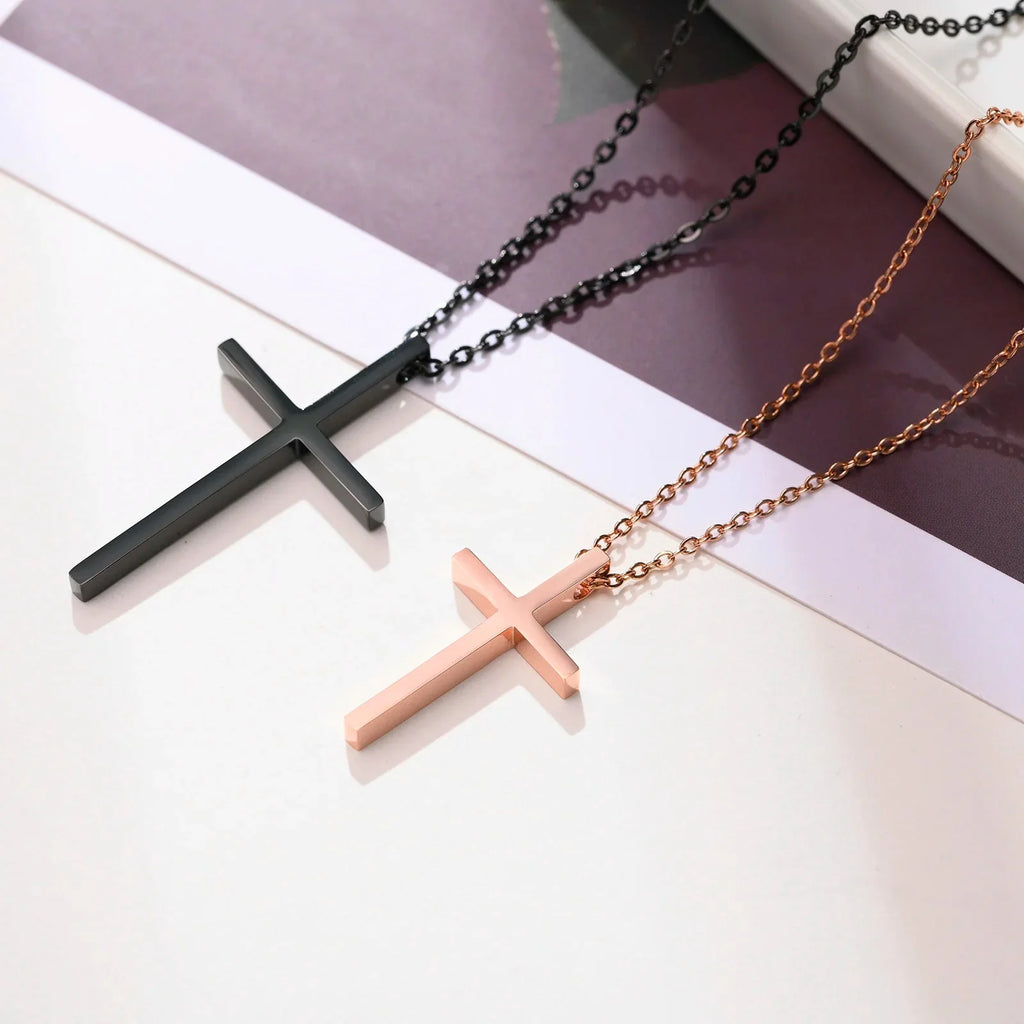 Collares para Parejas Colgante Cruz Negro y Oro Rosa