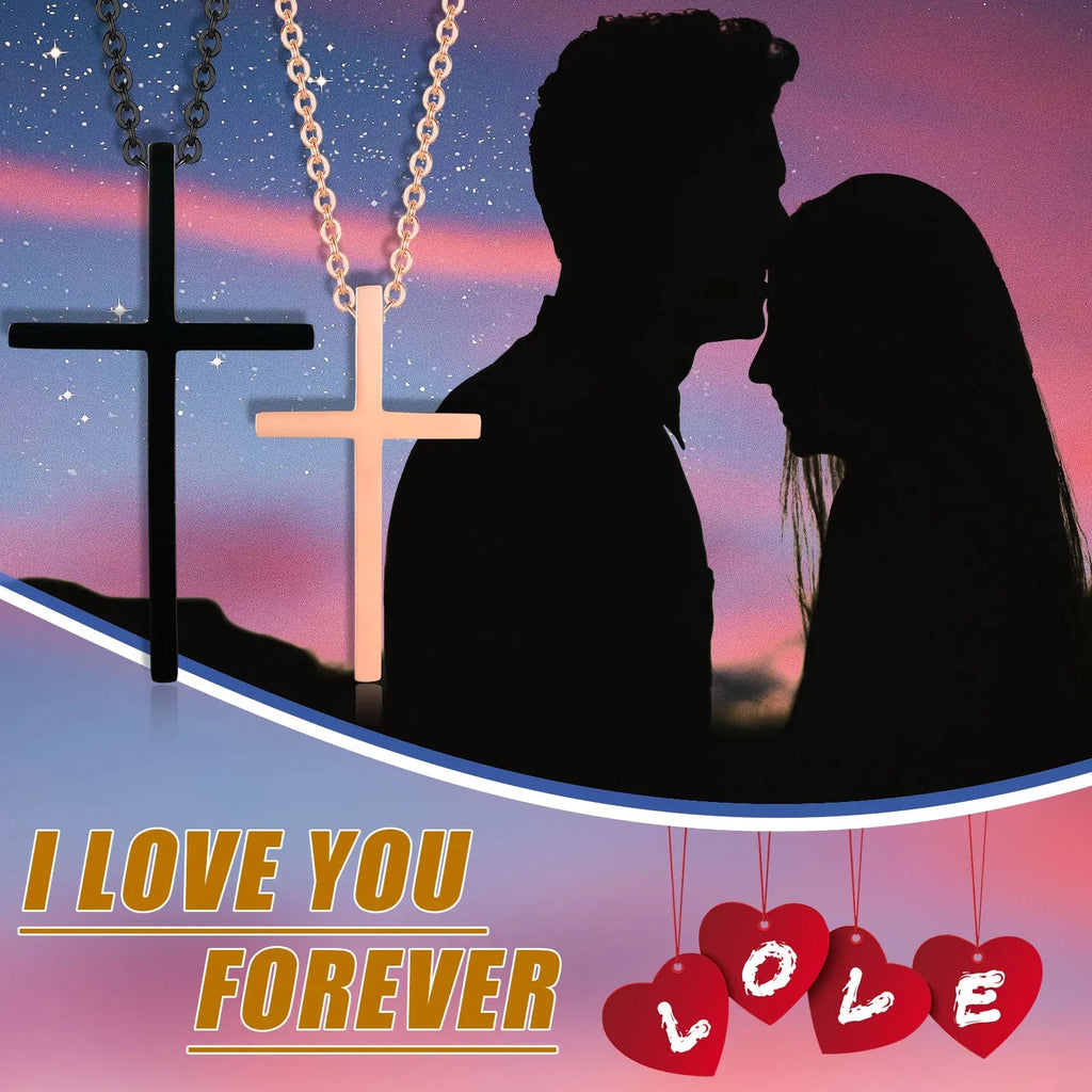 Collares para Parejas Colgante Cruz Negro y Oro Rosa