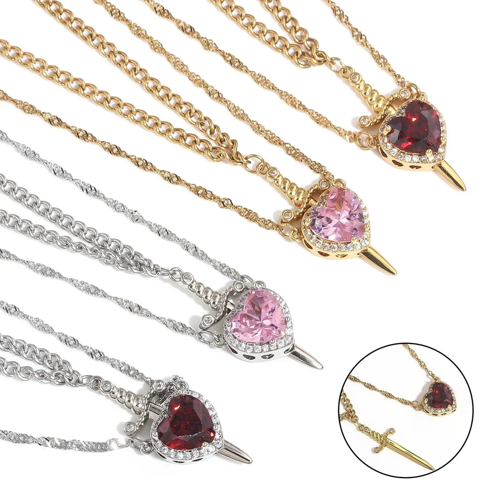 Collares para parejas con colgante de espada y corazón