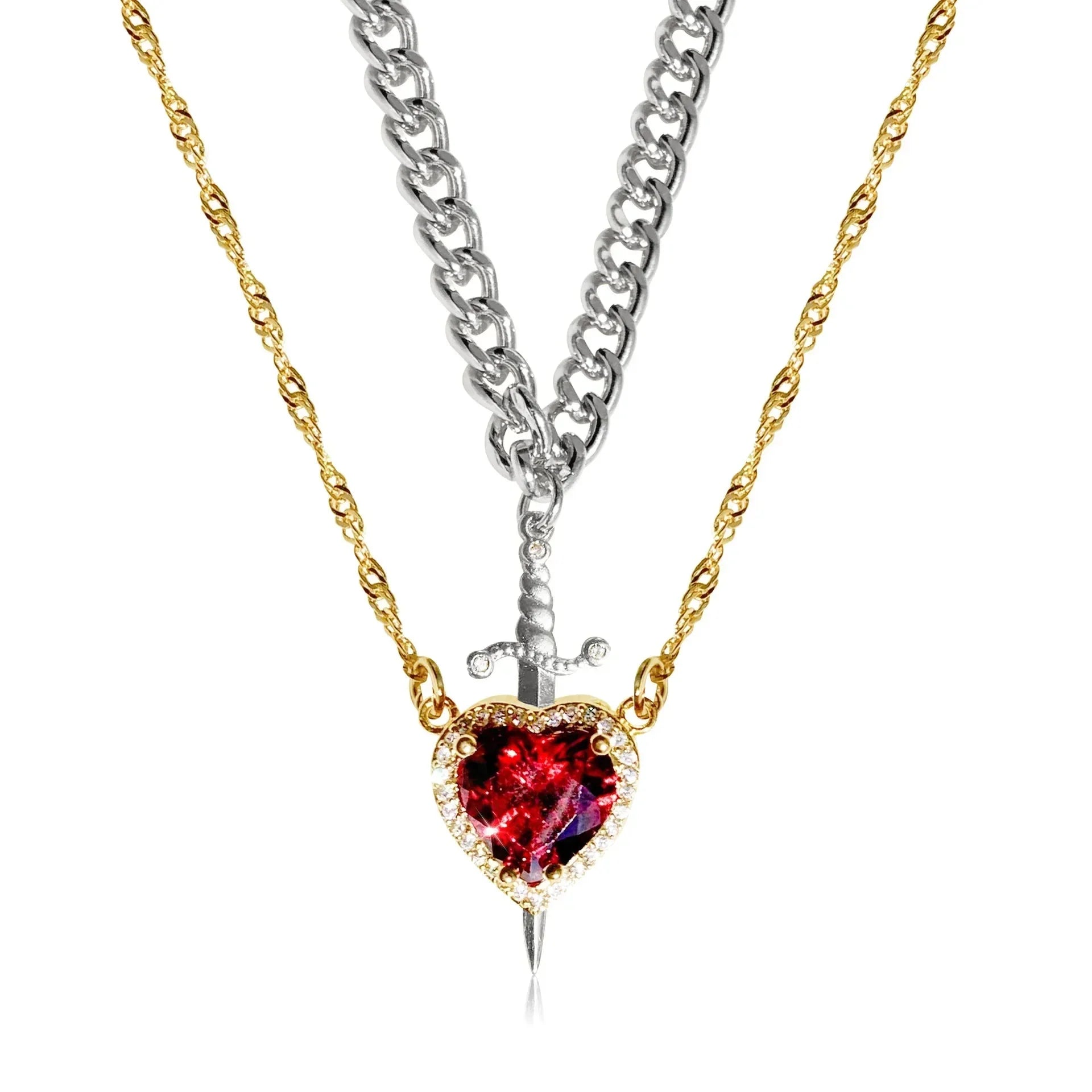 Collares con Colgante Espada y Corazón para Parejas
