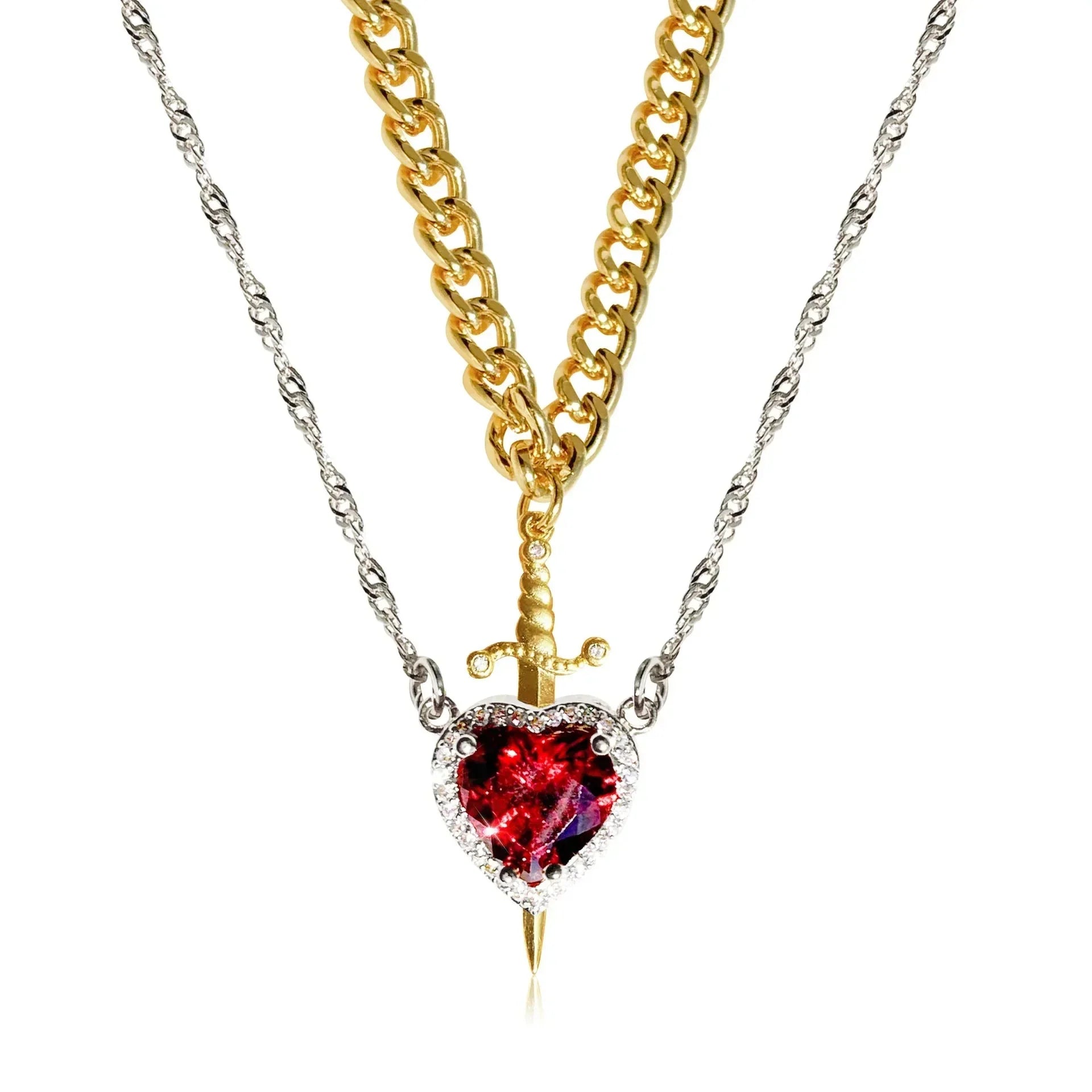 Collares con Colgante Espada y Corazón para Parejas