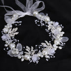Corona de Boda con Flores y Perlas para Mujer plata