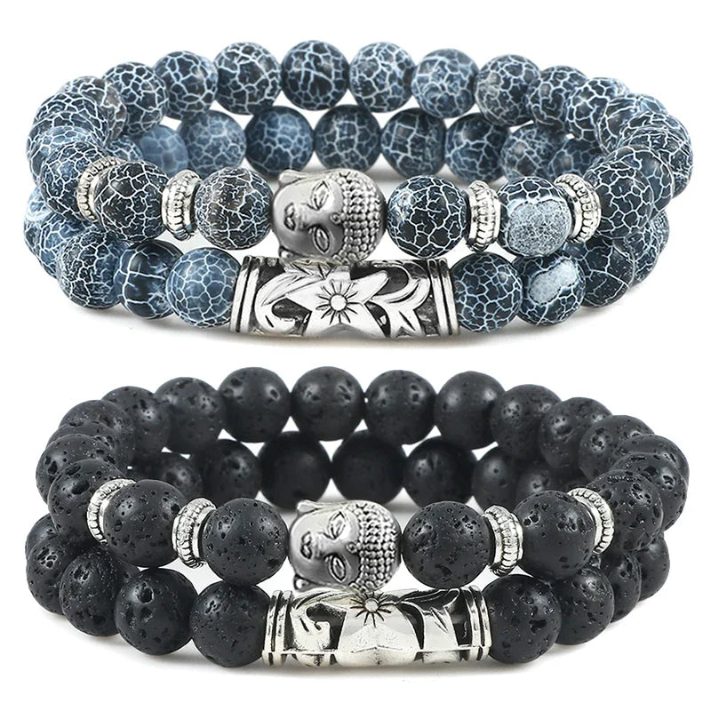 Pulsera de Identificación en Piedras Naturales Budista gris