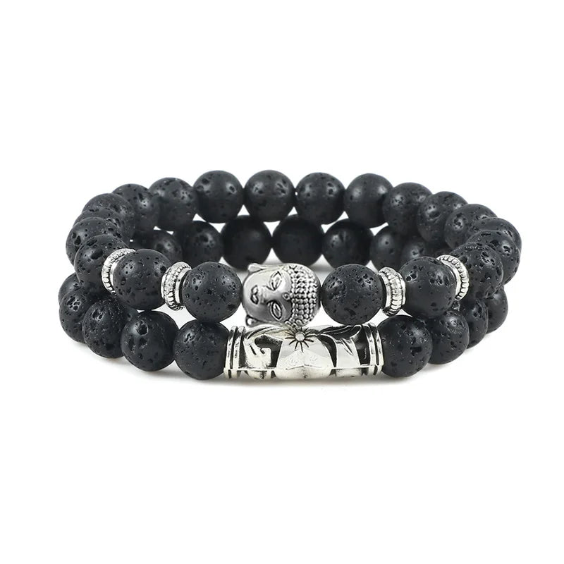 Pulsera de Identificación en Piedras Naturales Budista negro