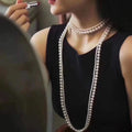 Collar Largo y Doble para Mujer con Perlas Blancas