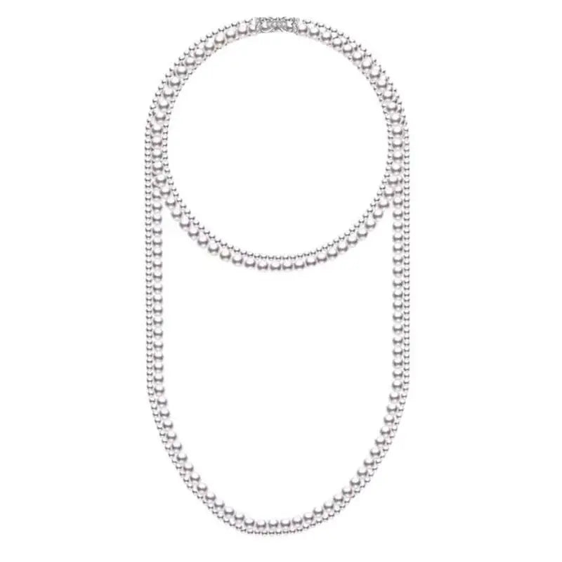 Collar Largo y Doble para Mujer con Perlas Blancas