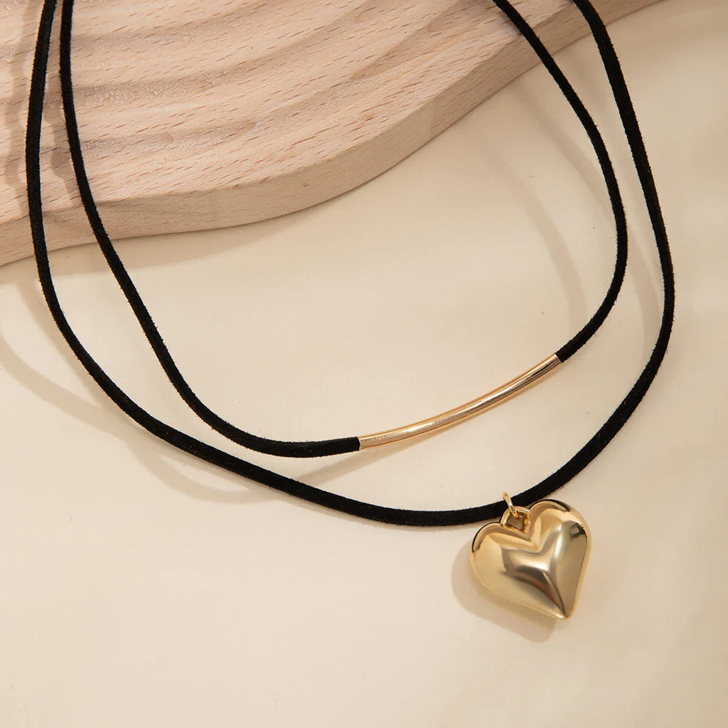 Doble Collar Colgante Corazón oro