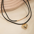 Doble Collar Colgante Corazón oro