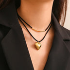 Doble Collar Colgante Corazón oro