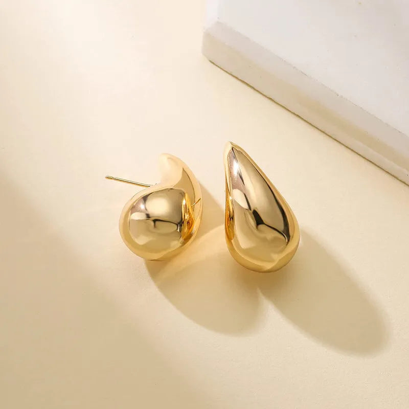 Pendientes de Botón Gota de Agua Grande oro