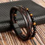Pulsera para Hombre Ojo de Tigre en Cuero marrón y negro