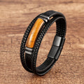 Pulsera de cuero para hombre con ojo de tigre Gourmette