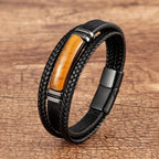 Pulsera de cuero para hombre con ojo de tigre Gourmette