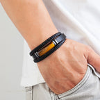 Pulsera de cuero para hombre con ojo de tigre Gourmette