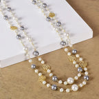 Gran Collar Triple de Perlas para Mujer gris