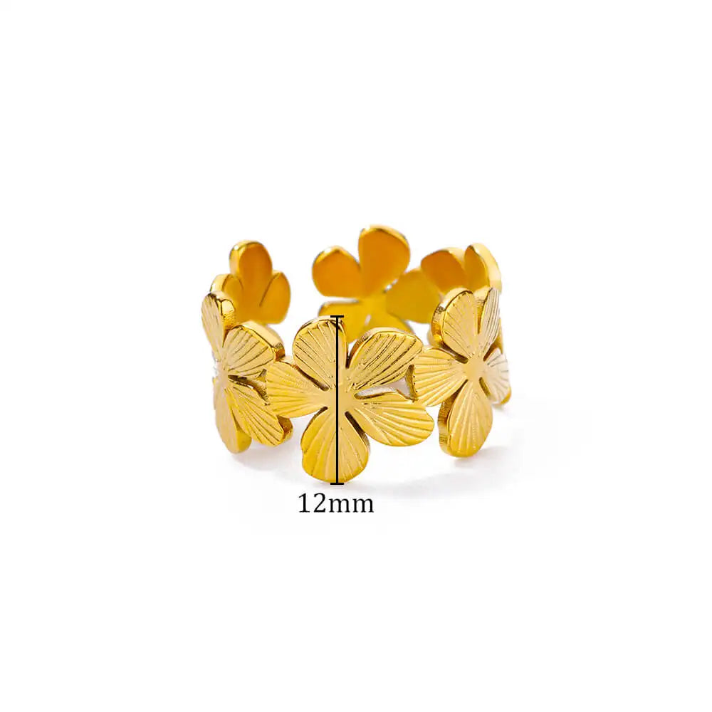 Anillo Grande Flor de 5 Pétalos Dorados