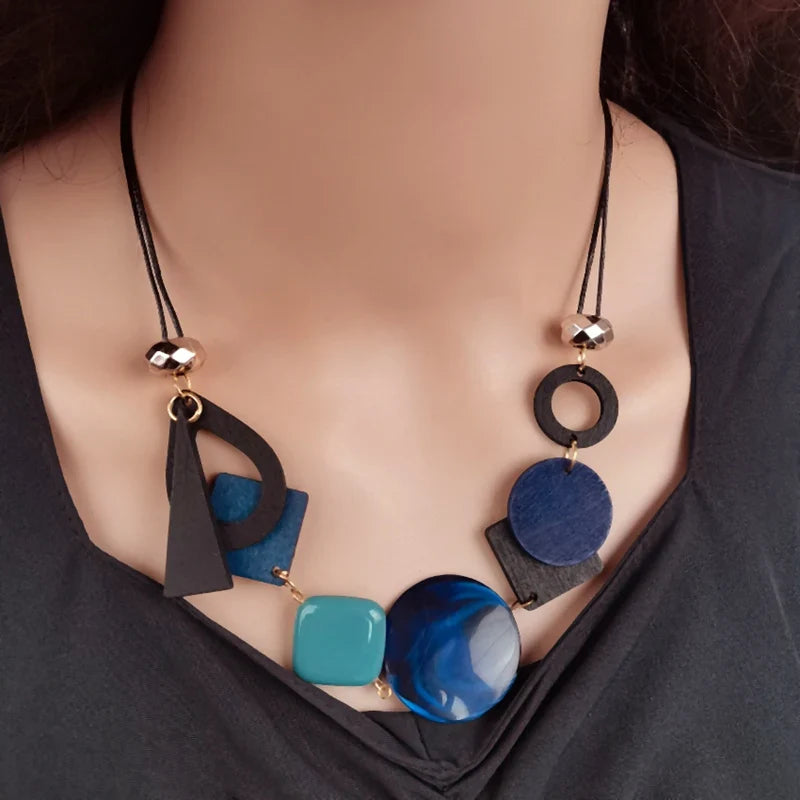 Collar Colgante Asimétrico de Estilo Bohemio azul