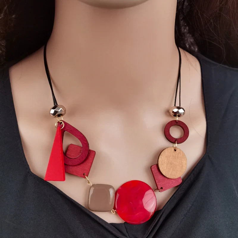 Collar Colgante Asimétrico de Estilo Bohemio rojo