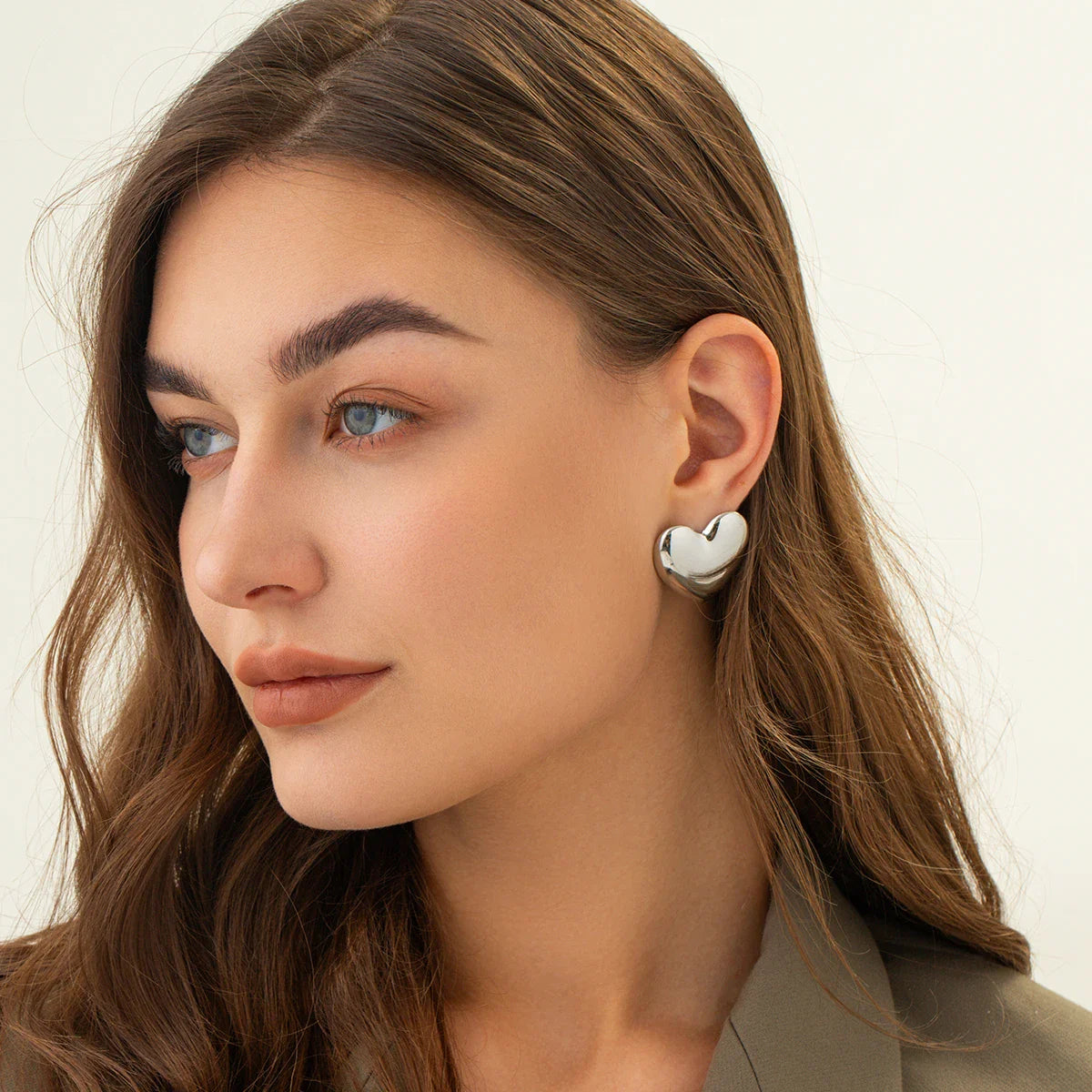 Pendientes Grandes de Corazón para Mujer en Plata