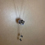 Collar Largo Colgante Flor Grande Negra