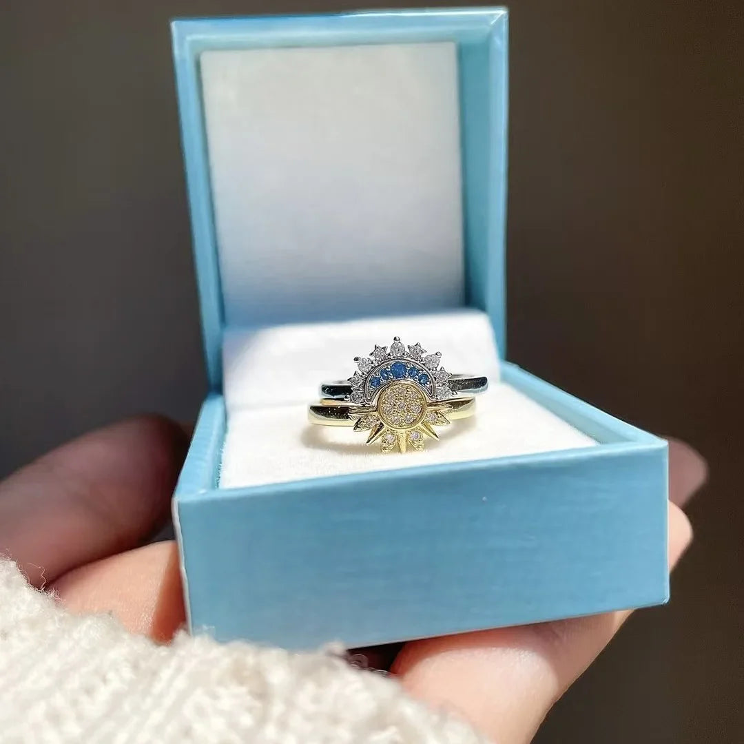 Juego de 2 Anillos Luna o Sol en Circonita para Pareja