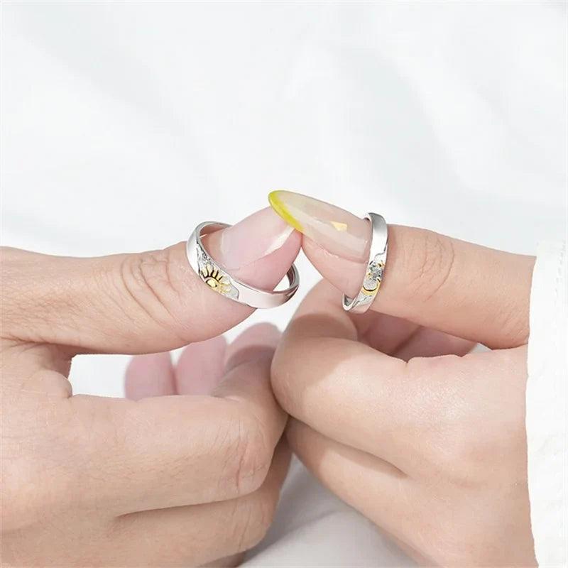 Juego de 2 Anillos para Parejas Anillo Luna y Sol Circonio