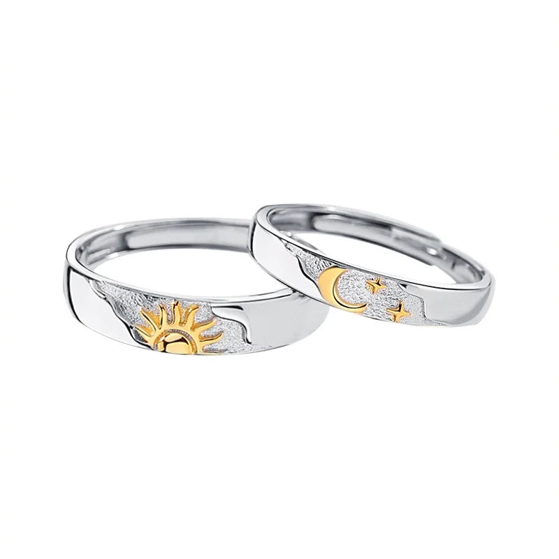 Juego de 2 Anillos para Parejas Anillo Luna y Sol Circonio