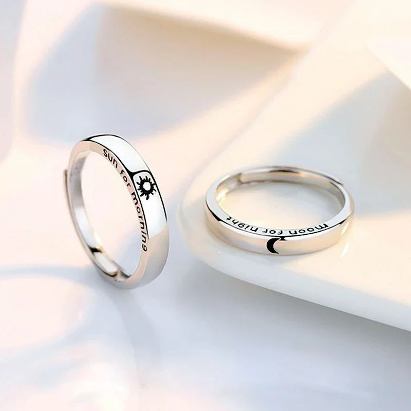 Juego de 2 Anillos para Parejas Anillo Sol y Luna Romántico