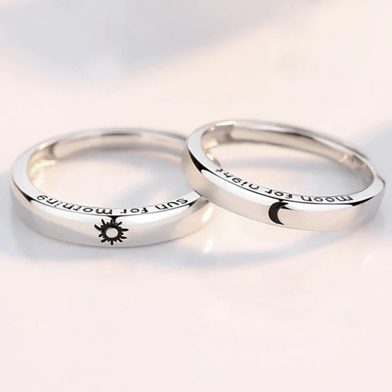 Juego de 2 Anillos para Parejas Anillo Sol y Luna Romántico