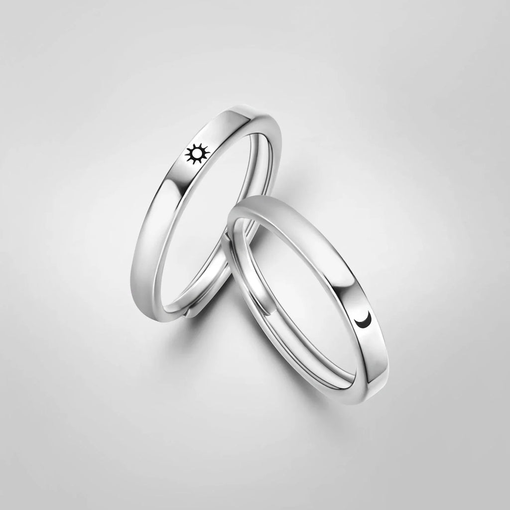 Juego de 2 Anillos para Parejas Anillo Sol y Luna Romántico