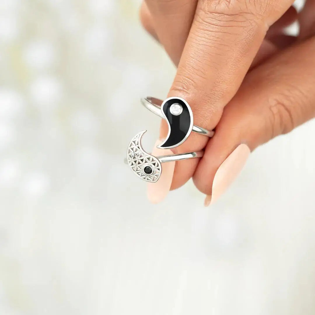 Lote de 2 Anillos Yin Yang con Circonio