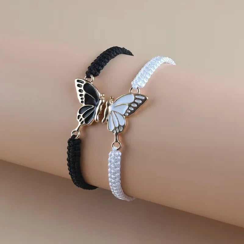 Set de 2 Pulseras Ala de Mariposa para Mejores Amigos negro y blanco