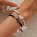 Set de 2 Pulseras Ala de Mariposa para Mejores Amigos negro y blanco