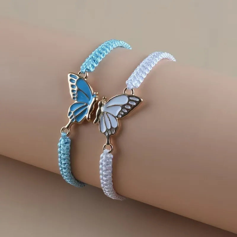 Set de 2 Pulseras Ala de Mariposa para Mejores Amigos azul y blanco