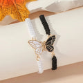 Set de 2 Pulseras Ala de Mariposa para Mejores Amigos negro y blanco