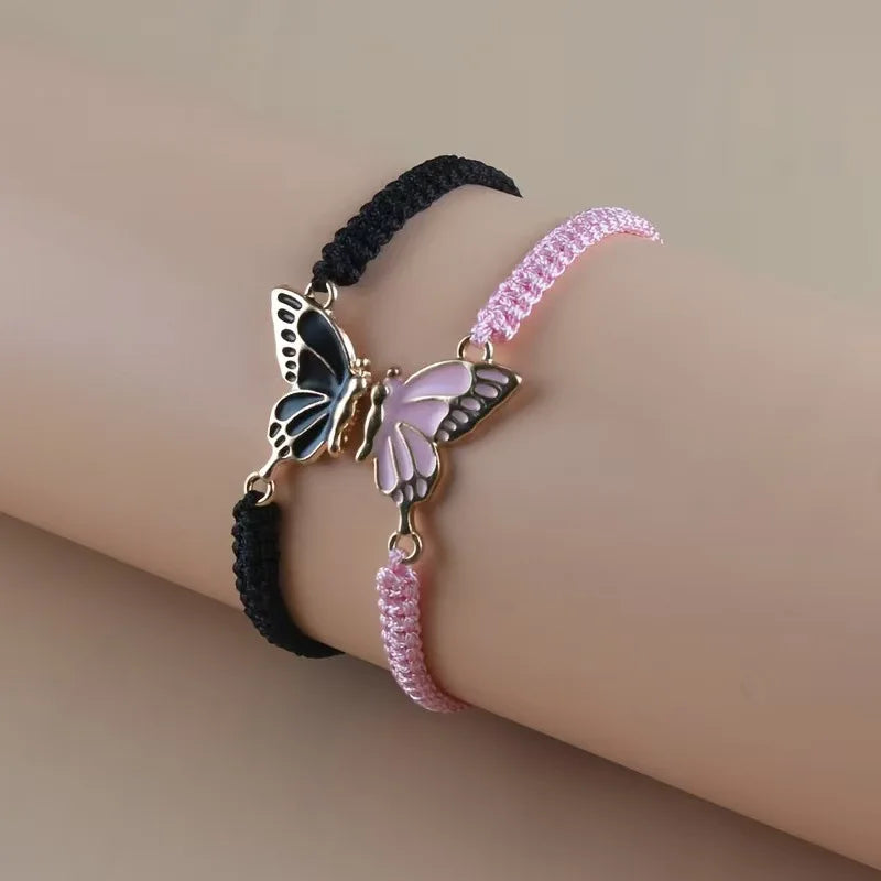 Set de 2 Pulseras Ala de Mariposa para Mejores Amigos negro y rosa